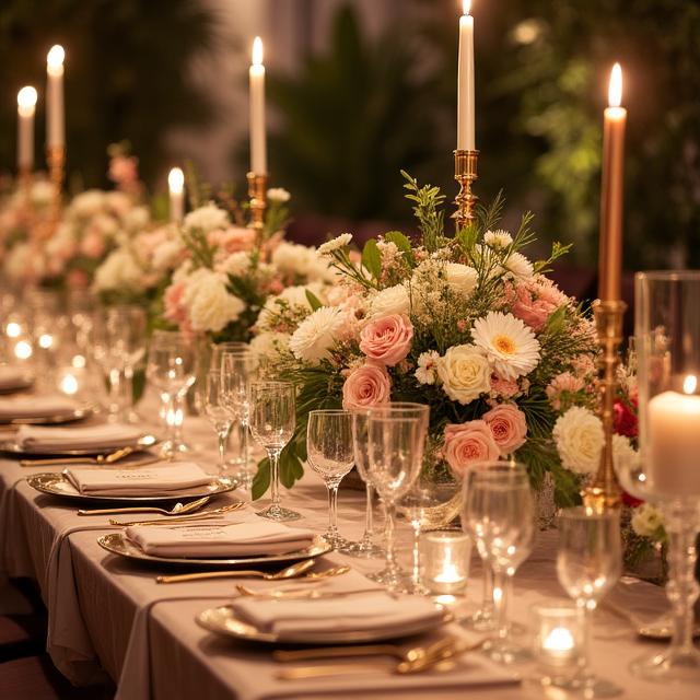 {{Luxe tafel setting en bloemstukken}}